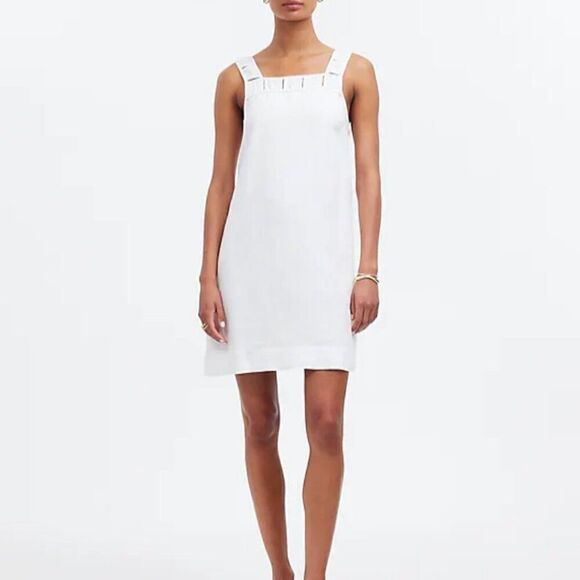 Madewell Embroidered Tank Mini Dress in Linen in White NWT size 2 - Picture 2 of 14